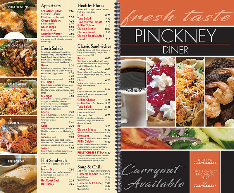 Pinckney Diner Menu - Front/Back - AdReit Design